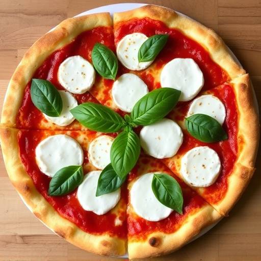 Pizza Margherita appena sfornata con mozzarella di bufala, basilico fresco e pomodoro San Marzano