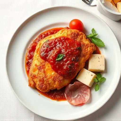 Un piatto di cotoletta alla bolognese, una specialit&radic;&dagger; impanata e fritta, servita con prosciutto e formaggio fuso.
