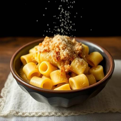 Un primo piano di passatelli in brodo, una pasta tipica romagnola fatta con pangrattato, parmigiano e uova.