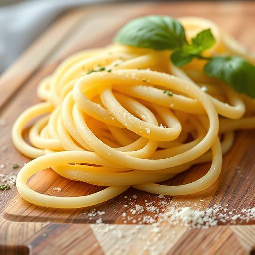 Un primo piano di pasta fresca fatta in casa, stesa su un tagliere di legno.