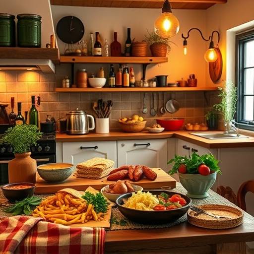 Una famiglia italiana che cucina insieme in una cucina accogliente e tradizionale.